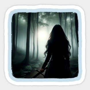 Girl in dark forest fantasy Sticker